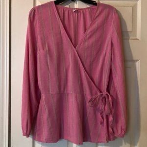 Pink Vertical Stripe Wrap Blouse 💗
